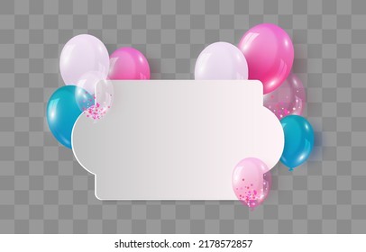 Balloons isolated on png background. Festive 3d helium balloons, vector template for anniversary, birthday party design. Birthday baloon flying for party. Vector celebration banner.