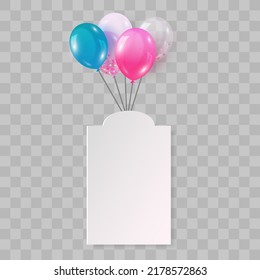 Balloons isolated on png background. Festive 3d helium balloons, vector template for anniversary, birthday party design. Birthday baloon flying for party. Vector celebration banner.