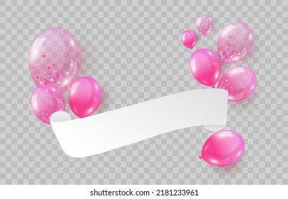 Balloons isolated on png background. Festive 3d helium balloons, vector template for anniversary, birthday party design. Birthday baloon flying for party. Vector celebration banner.