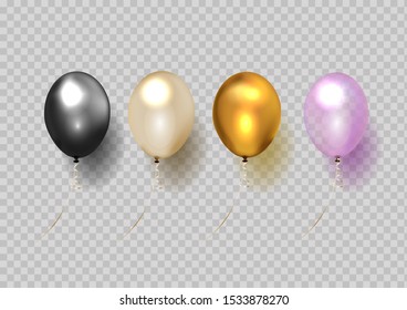 Balloons isolated on transparent background. Vector realistic helium birthday balloons..