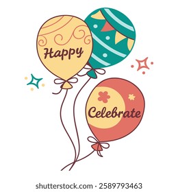 Balloons isolated on transparent background, Holiday or Party greeting balloons, alpha channel