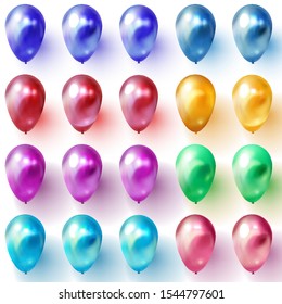 Balloons isolated on white background. Realistic helium colored birthday balloons.