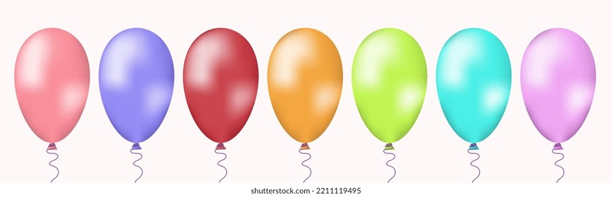 Globos aislados de fondo blanco. Globos coloridos, decoraciones de fiesta, ilustración vectorial realista.