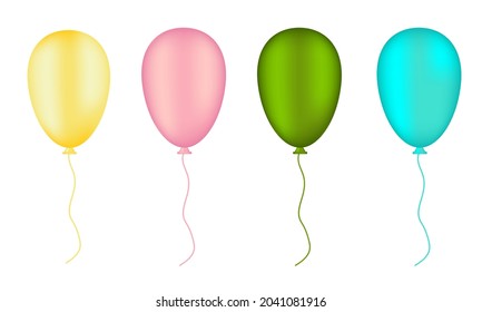 balloons isolated on white. Colored balloons isolated on white background. Template for postcard, banner, poster, web design. Bunch of balloons for birthday and party.Vector set