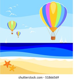Balloons landing on the beach, vector
