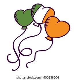 Balloons like hearts similar to Irish flag. Vector image for your business and design. For postcards and clothing