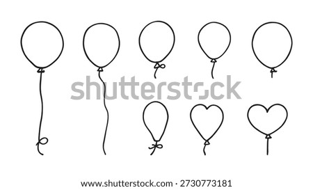 Balloons line art drifting upward with grace and gentle motion