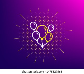Balloons line icon. Halftone pattern. Amusement park or birthday party sign. Gradient background. Balloons line icon. Yellow halftone pattern. Vector
