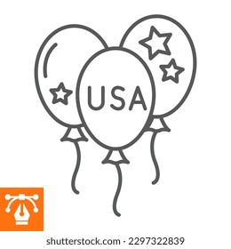 Balloons line icon, outline style icon for web site or mobile app, independence day and celebrate, balloons with stars vector icon, simple vector illustration, vector graphics with editable strokes.