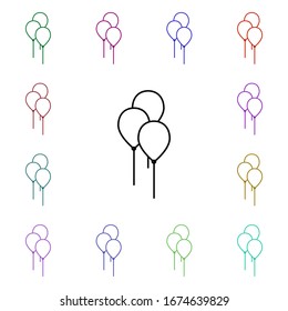 Icono de estilo multicolor de línea de globos. Línea delgada simple, contorno vectorial de iconos de juguetes para ui y ux, sitio web o aplicación móvil