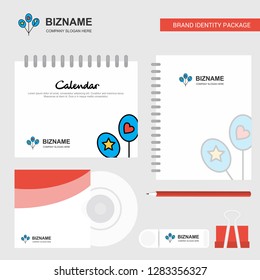 Balloons Logo, Calendar Template, CD Cover, Diary and USB Brand Stationary Package Design Vector Template