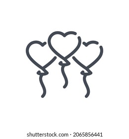 Balloons of love line icon.  Heart shaped balloons vector outline sign.