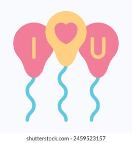 Balloons With I Love U Text Vector Icon, Flat Style Isolated Vector Icon.