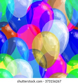 Balloons Low Poly Pattern, Colorful Background. Vector