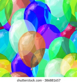 Balloons Low Poly Pattern, Colorful Background. Vector