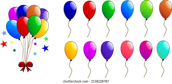 Balloons with many color choices, with a total of 12 sets.
