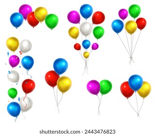 Balloons Mega Set Vector Illustration. 3d realistic colorful decorations for birthday, other events.