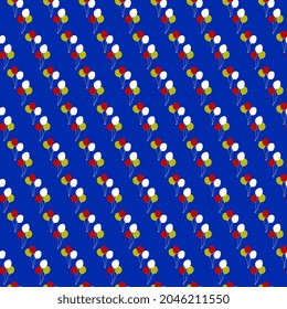 Globos multicolores sobre fondo azul. Postal alegre y festiva. Ilustración sin fisuras del vector.