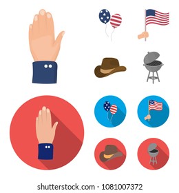 Balloons, national flag, cowboy hat, palm hand.Patriot day set collection icons in cartoon,flat style vector symbol stock illustration web.