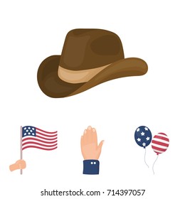 Balloons, national flag, cowboy hat, palm hand.Patriot day set collection icons in cartoon style vector symbol stock illustration web.