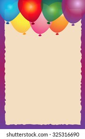 Balloons Note - Colorful balloons with purple border and blank space in the center. Eps10