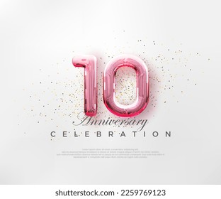 Balloons number 10th with red numbers on a bright pink background. Premium vector for poster, banner, celebration greeting.