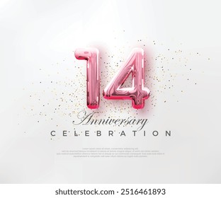 Balloons number 14th with red numbers on a bright pink background. Premium vector for poster, banner, celebration greeting.