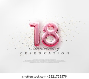 Balloons number 18th with red numbers on a bright pink background. Premium vector for poster, banner, celebration greeting.