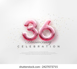 Balloons number 36th with red numbers on a bright pink background. Premium vector for poster, banner, celebration greeting.