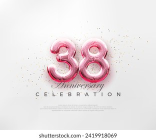 Balloons number 38th with red numbers on a bright pink background. Premium vector for poster, banner, celebration greeting.