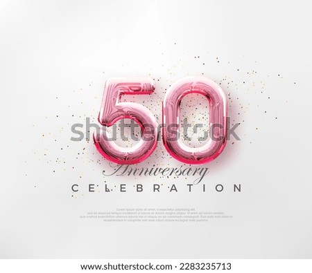 Balloons number 50th with red numbers on a bright pink background. Premium vector for poster, banner, celebration greeting.
