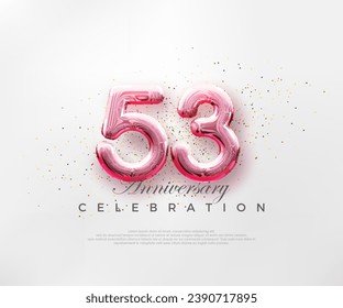 Balloons number 53rd with red numbers on a bright pink background. Premium vector for poster, banner, celebration greeting.