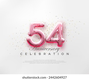 Balloons number 54th with red numbers on a bright pink background. Premium vector for poster, banner, celebration greeting.