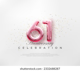 Balloons number 61st with red numbers on a bright pink background. Premium vector for poster, banner, celebration greeting.