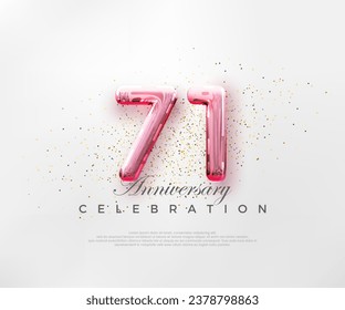 Globos número 71 con números rojos en un fondo rosa brillante. Vector premium para afiches, banner, saludo de celebración.