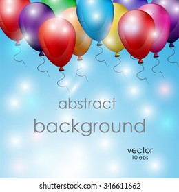 Balloons on a blue background. A place for inscriptions. Holiday card. Festive vector background