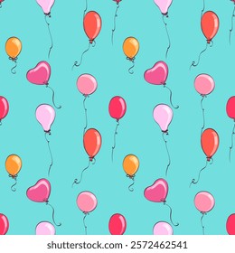 Balloons on a bright blue background. Seamless pattern. Vector illustration