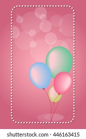 Balloons on pink background, Greeting card, vector invitation