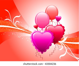 Balloons on Red Background Original Vector Illustration Wave Internet Background