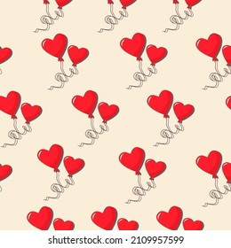 Balloons on a ribbon. Vector pattern in a flat style. Simple seamless pattern. Valentine's Day background.