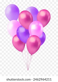 Balloons on transparent background. Realistic vector illustration of colorful balloons.