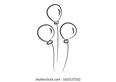 balloons on white background, line drawing style,vector design