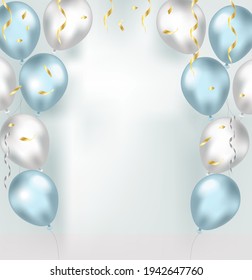 Balloons on a white background. Realistic 3D holiday decorations, confetti for festival or birthday, party. Vector illustration