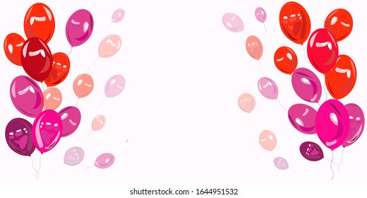 Globos sobre fondo blanco con rojo y rosa