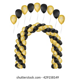 Balloons on white background. Vector set for greeting cards. Arch of balloons isolated. Gold and black balloons. 3d design.