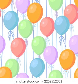 Balloons ornament. Flying inflatable balls cartoon vector seamless pattern. Bright modern design for children's, party, holidays, festival..