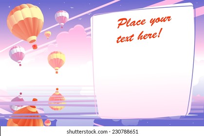 Balloons over evening sea