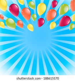 Balloons over radial blue background