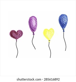 balloons painted with colored pencils