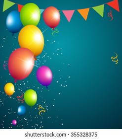 balloons party color full left side on blue background